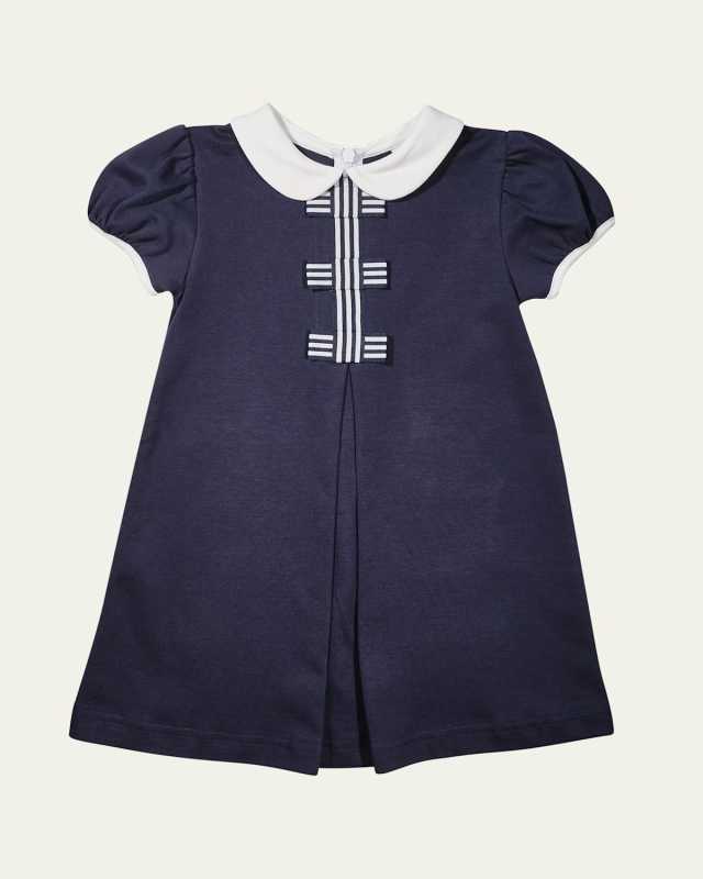 Girl's Knit Dress with Stripe Ribbon Bows, Size 2-6